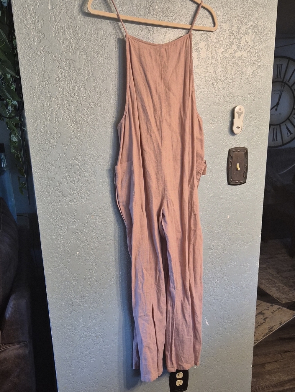 Urban Outfitters Dusty Rose Linen-Blend Wide-Leg Jumpsuit